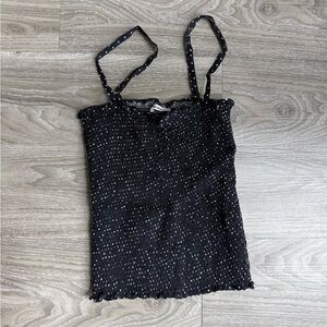 Reformation Black Smocked Tank Top with White Dot Print